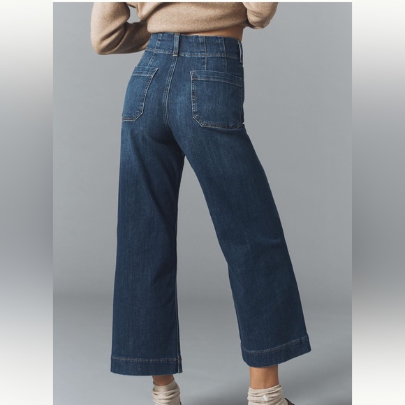 NEW ANTHROPOLOGIE MAEVE The Colette Crop Wide Leg Jeans 27 Petite Mini Fern Wash - Picture 3 of 10